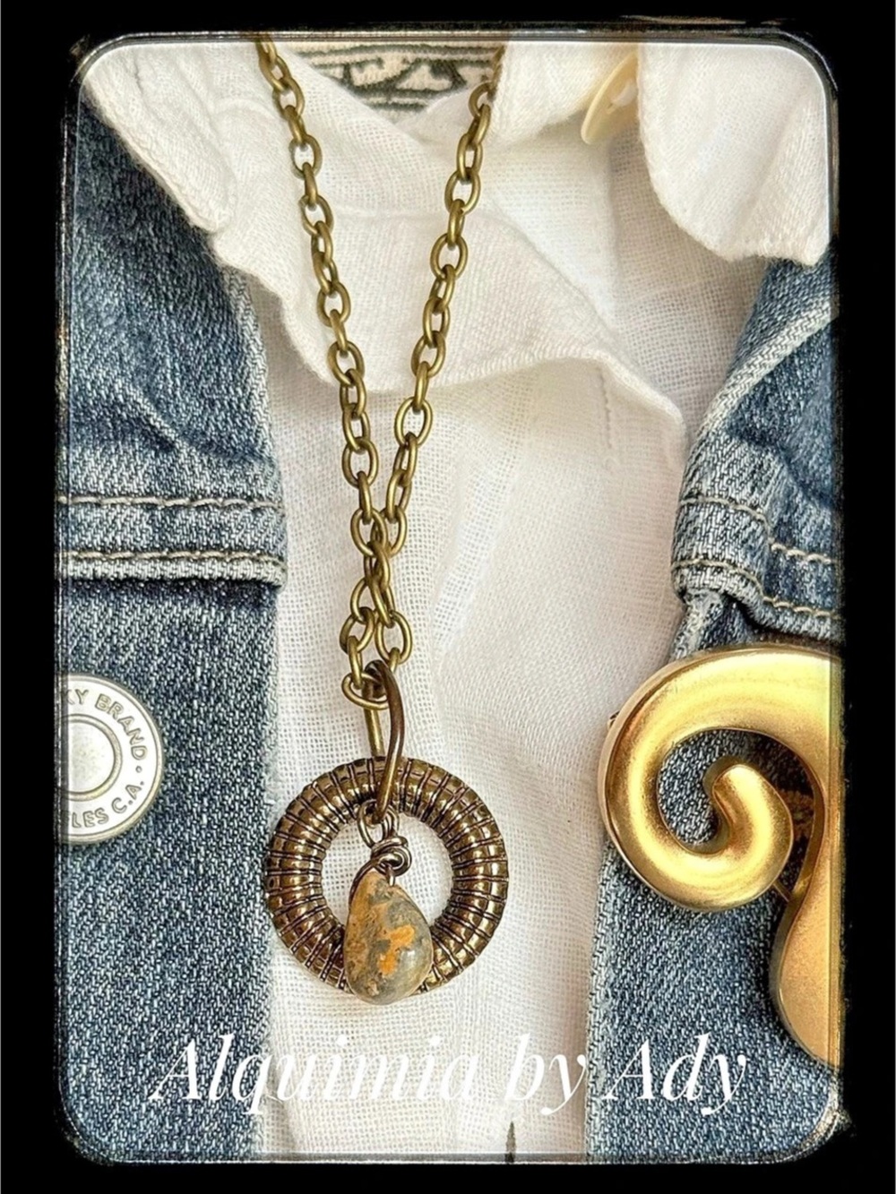 Statement boho Pendant Necklace + Picture jasper
